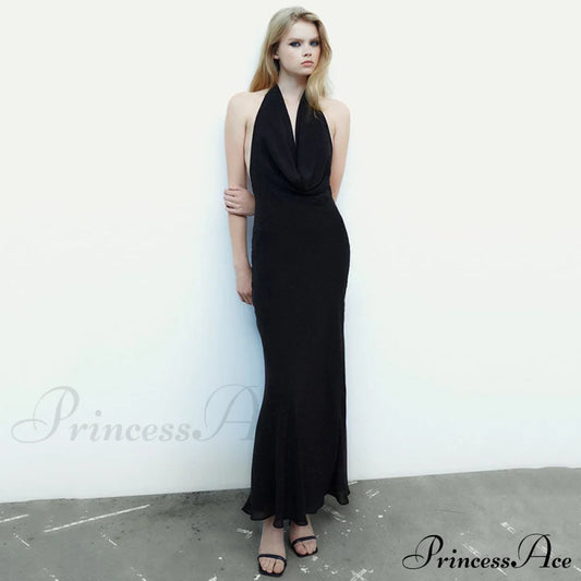 Luna Halter Stylish A-Line Formal Dress Black / S S.o. Long Dresses