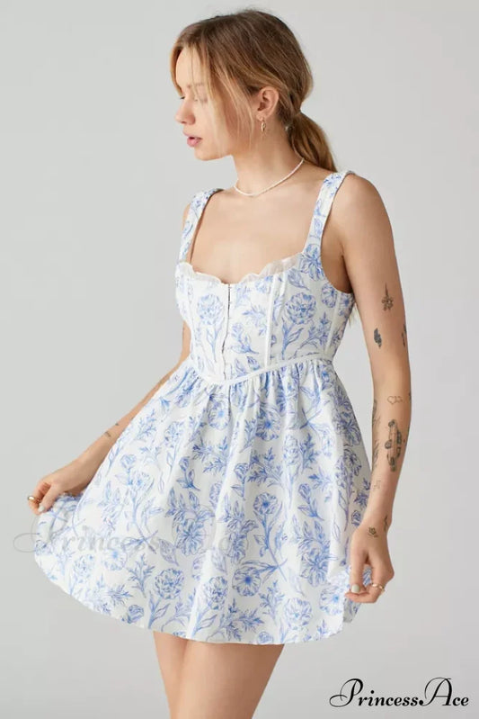 Maisie Linen Stylish Floral Mini Dress 4 Days / 8 M Blue