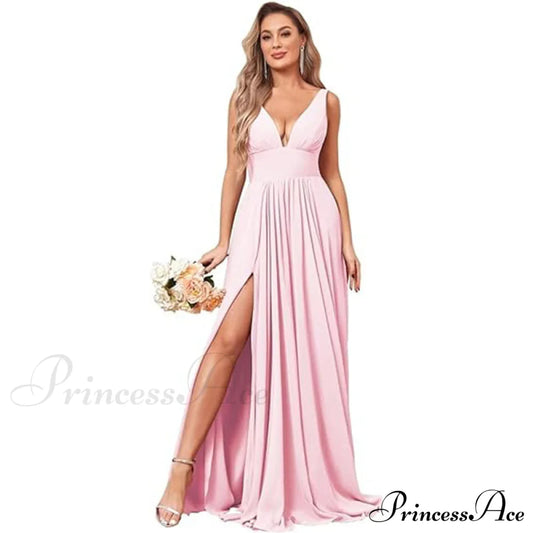 Melany Formal Stylish High Slit Dress Pink / 2 S.o. Long Dresses
