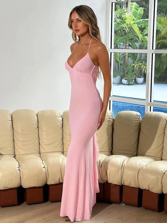 Mermaid Slim Bodycon Maxi Vacation Dress Pink / S vacationdress-250223