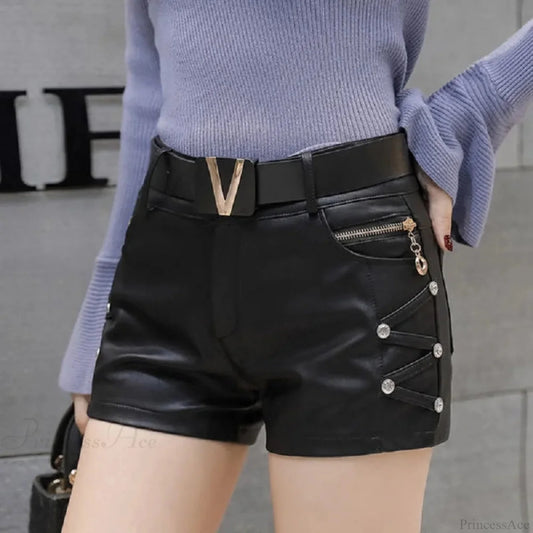 Metal Fastener Zip Imitation Leather Short black1 / S