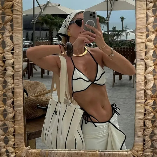 Micro Bikini Set with Long Skirt Three Piece Swimsuit