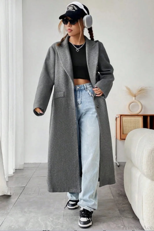 Minimalist Solid Color Elegant Notched Collar Relaxed Wool Overcoat