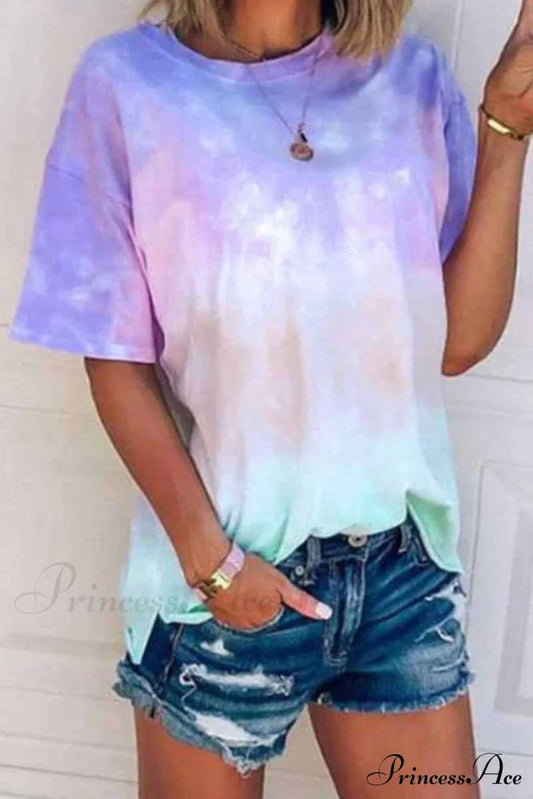 Multicolor Tie-Dye T-Shirt O With Neck S / Blue Tops