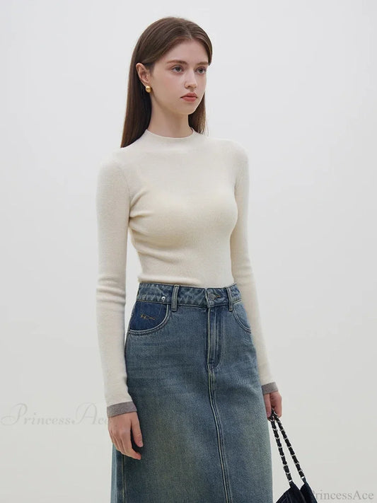 Multiple Colors Half Turtleneck Slim Knitted Sweater