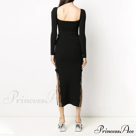 Naila Elegant Midi Dress Black / M