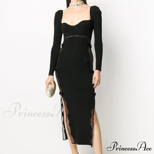 Naila Elegant Midi Dress Black / S