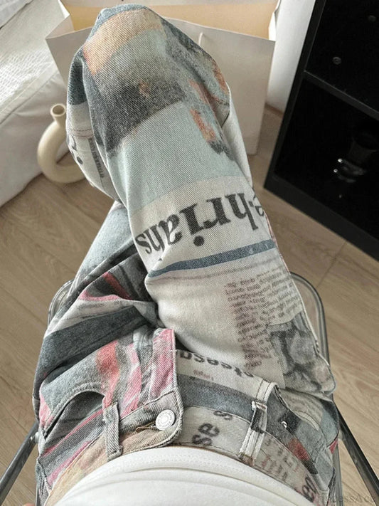 Newspaper Gothic Grunge Baggy Trouser blue / XS