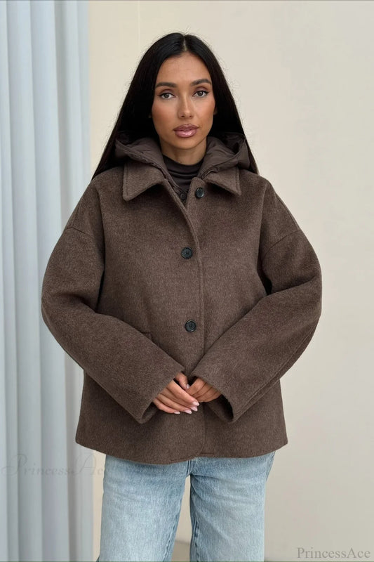 Notch Lapel Relaxed Fit Wool Blend Coat Brown / S