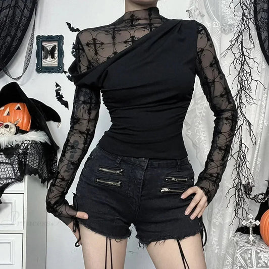 Obscure Gothic Net Patchwork Blouse