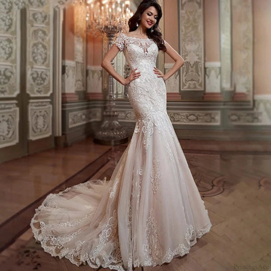 Off-Shoulder Lace Mermaid Wedding Dress white / 2 weddingdress-250223