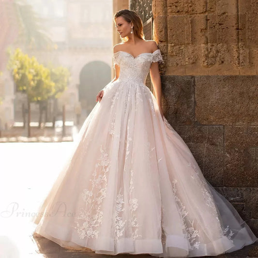 Off-Shoulder Starry Sheer Wedding Dress white / 2 weddingdress-250223