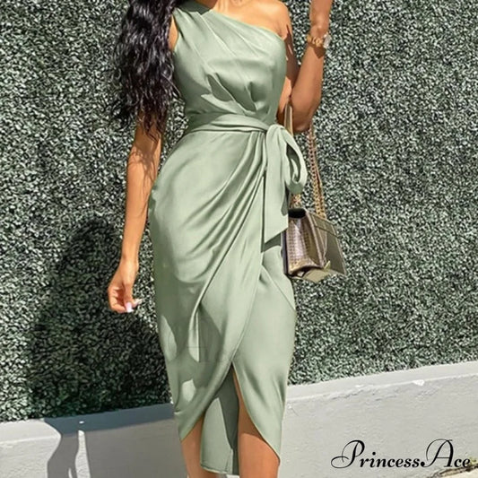 One Party Bodycon - Gown Ruched Shoulder Style Green / S