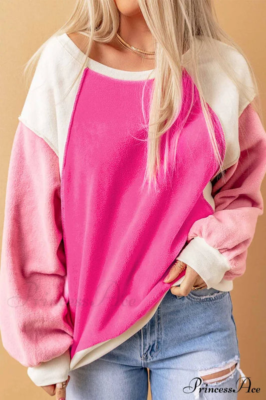Patchwork Fleece Long Sleeve Sweatshirt Rose / S Sweatshirts