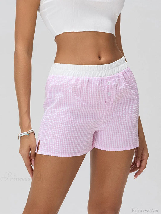 Patchwork Striped Elastic Waist Short short-250223