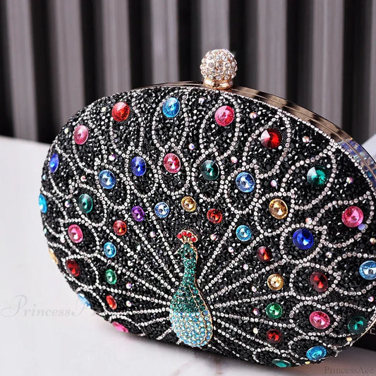 Peacock Pattern Diamond Evening Rhinestone Shoulder Clutch Bag clutchbag-250126