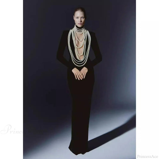 Pearl Embellished Sheer Sleeve Prom Dress promdress-250223