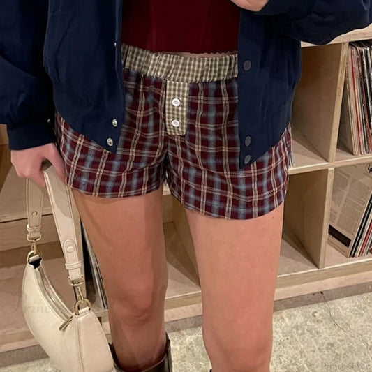 Plaid Boxer Elastic Waist Short short-250223