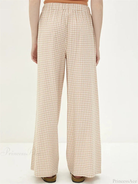 Plaid High-Waisted Drawstring Wide Leg Streetwear Pant pant-250223