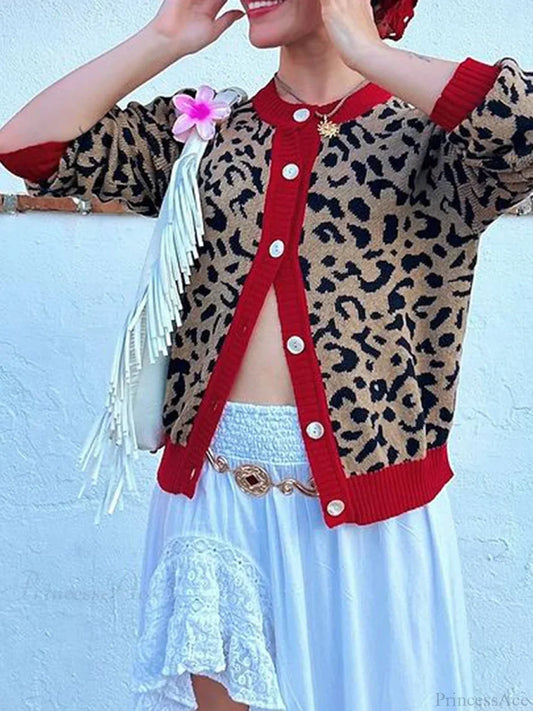 Plaid Lantern Sleeve Knit Cardigan