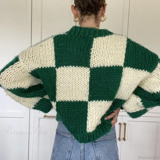 Plaid Print Cropped Comfy Sweater