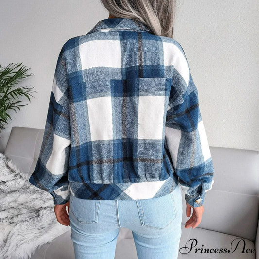 Plaid Vintage Pockets Oversized Jacket