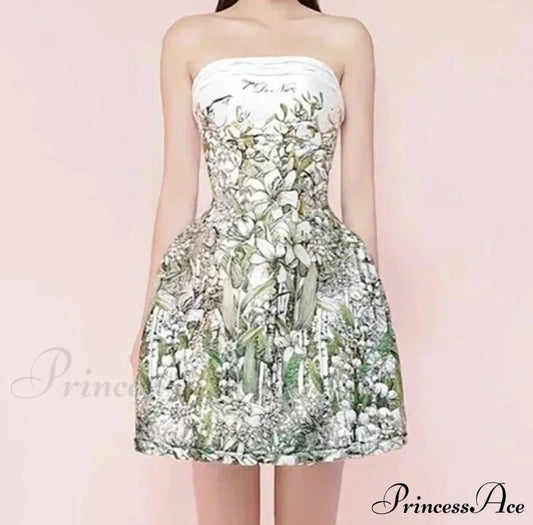 Women's Print Strapless Zipper High Waist Mini Dress