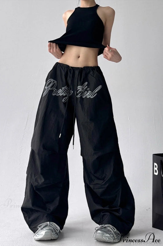 Quick-Dry Lightweight Loose Wide-Leg Drawstring Pants Black / S