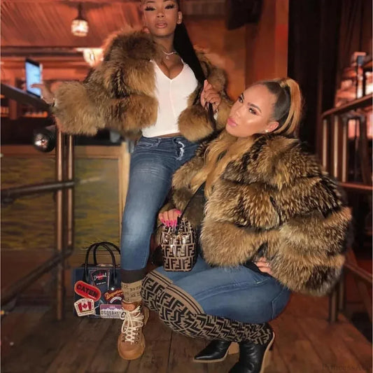 Raccoon Fur Thick Luxury Winter Coat