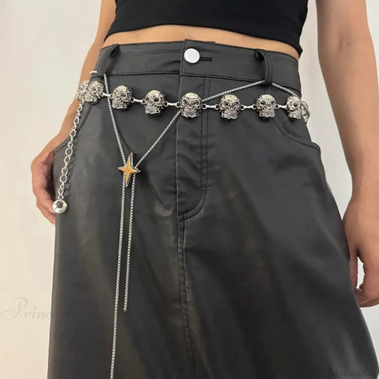 Rebellious Dark Skull Waist Belt silver / 110cm
