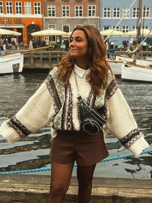 Retro Crochet V-neck Oversize Cardigan