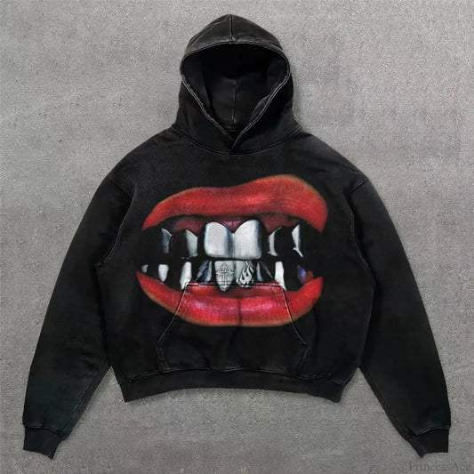 Retro Punk Printed Hoodie black 5 / M