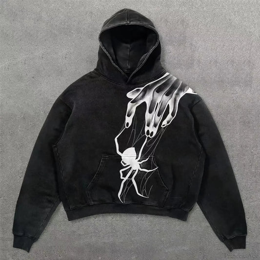 Retro Punk Printed Hoodie black 6 / M