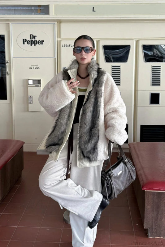 Reversible Patchwork Color Block Fleece Coat