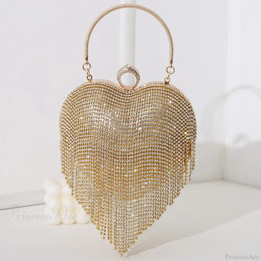 Rhinestone Heart Pattern Silver Evening Clutch Wedding Bridal Purse Gold / Mini(Max Length<20cm) clutchbag-250126