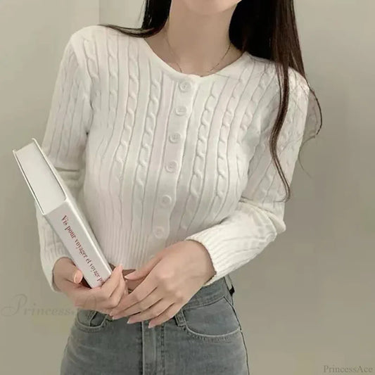 Ribbed Cable Knit Slim Fit Button-Up Cropped Cardigan cardiagn-250126