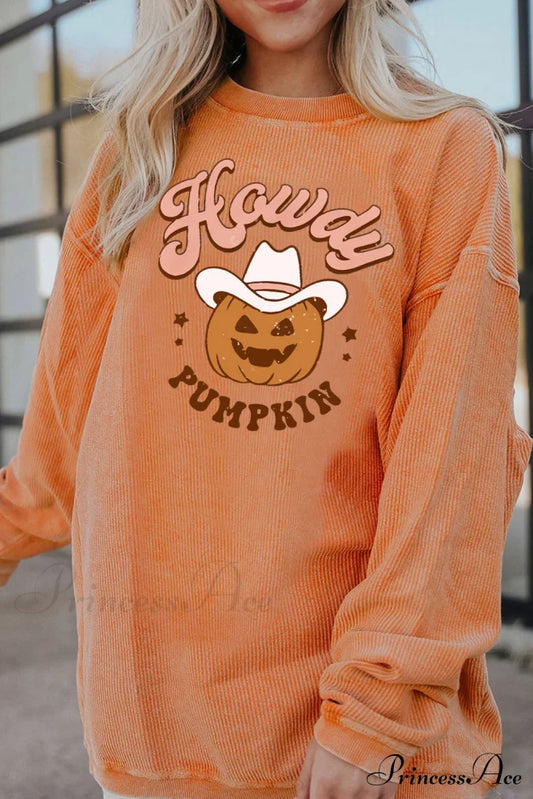 HOWDY Pumpkin Graphic Ribbed Sweatshirt Sherbet clothes Ship From Overseas shirt sweatshirt SYNZ top trend