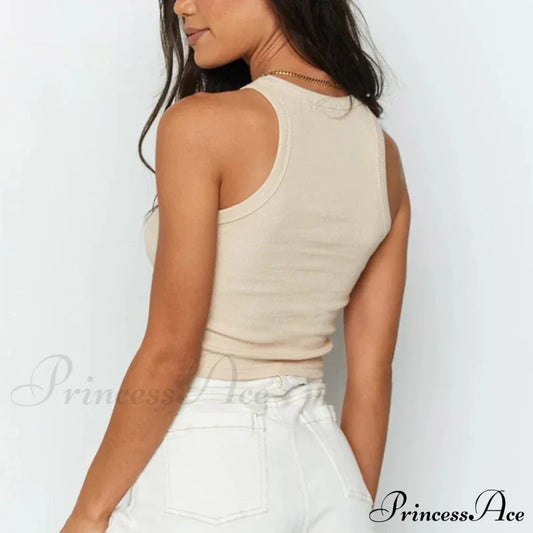 Ribbed Women White 2024 Summer Casual Fitness Short Vest Candy Knitted Off Shoulder Crop Tank Top