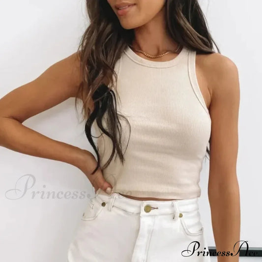 Ribbed Women White 2024 Summer Casual Fitness Short Vest Candy Knitted Off Shoulder Crop Tank Top