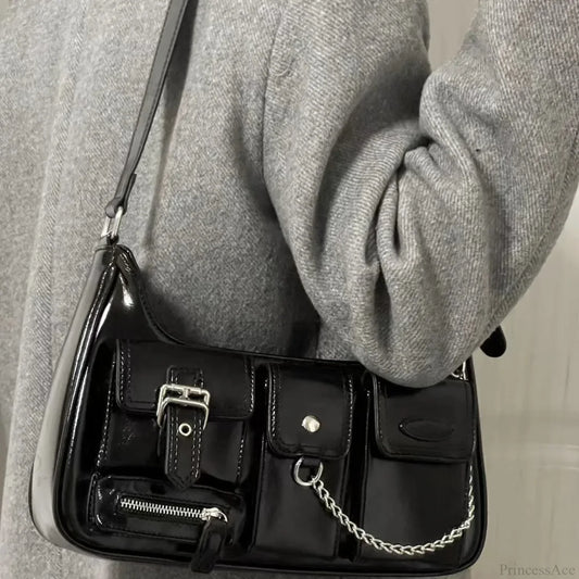 Richme Punk Chain Crossbody Shoulder Bag Black shoulder-250126