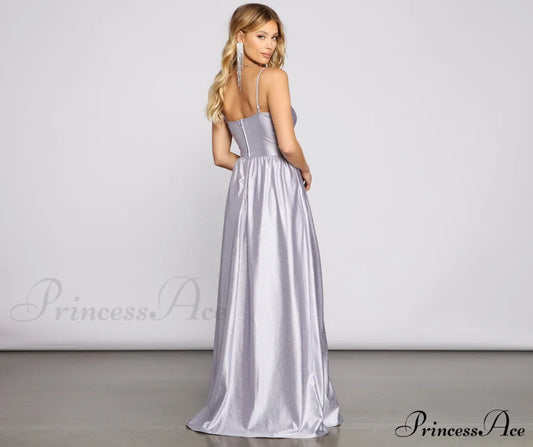 Riley Glitter Satin Charming A-Line Formal Dress S.o. Long Dresses