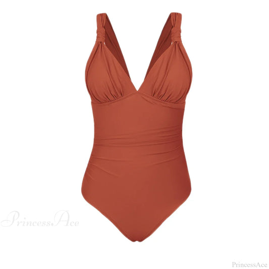 Ruched V-neck Backless Monokini One Piece Set orange / XS