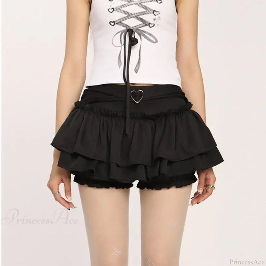 Ruffle Slim Cake Layer Skirt Black / S skirts-250223
