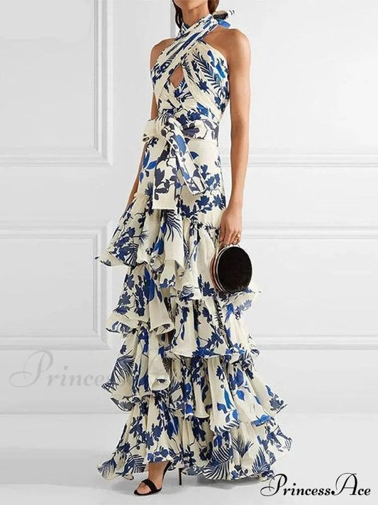 Ruffled Aesthetic Sleeveless For Women’s With - Party Vestidos Neck-Mounted Hem Formal Elegant