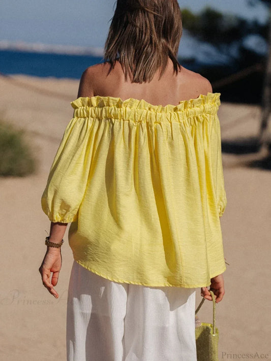 Ruffled Off-Shoulder Solid Fashion Blouse blouse-250126