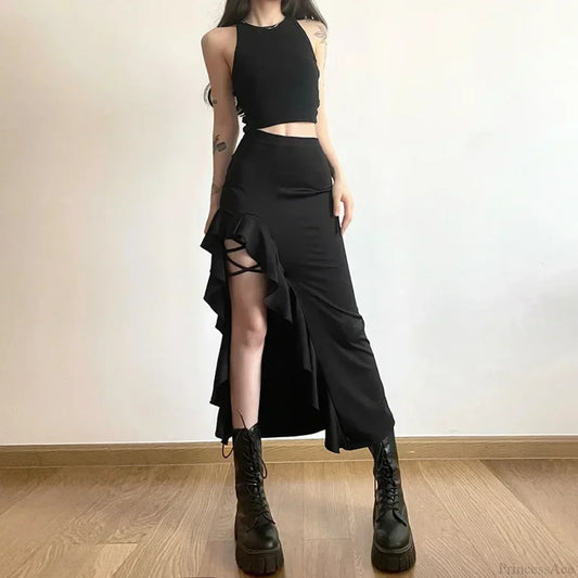 Ruffles Split A-line Party Skirt