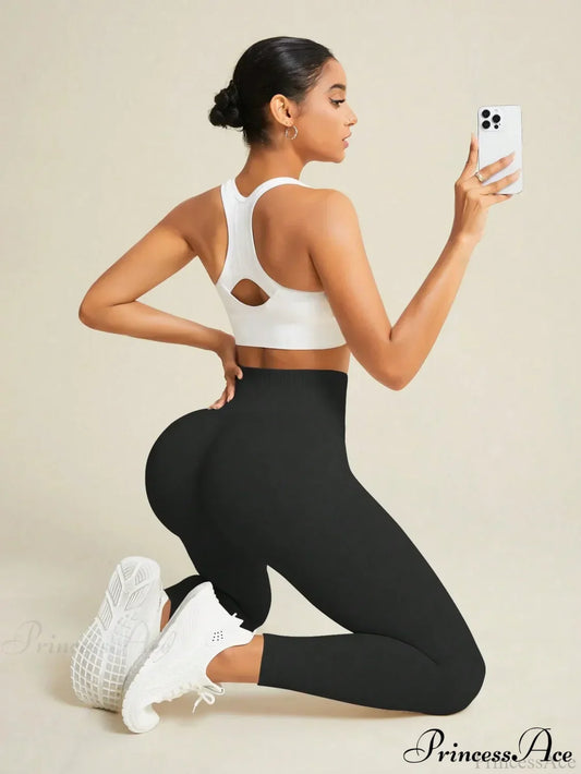 Seamless Yoga Sports Stretchy High Waist Fitness Sports Activewear Leggings Black / S