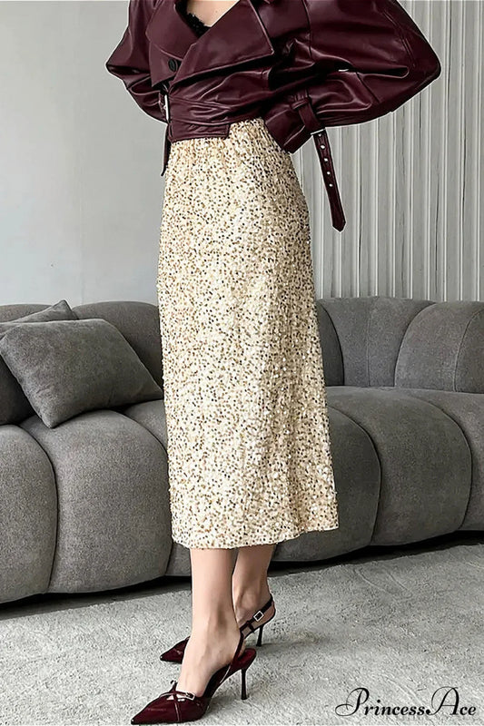 Sequin High Waist Midi Skirt