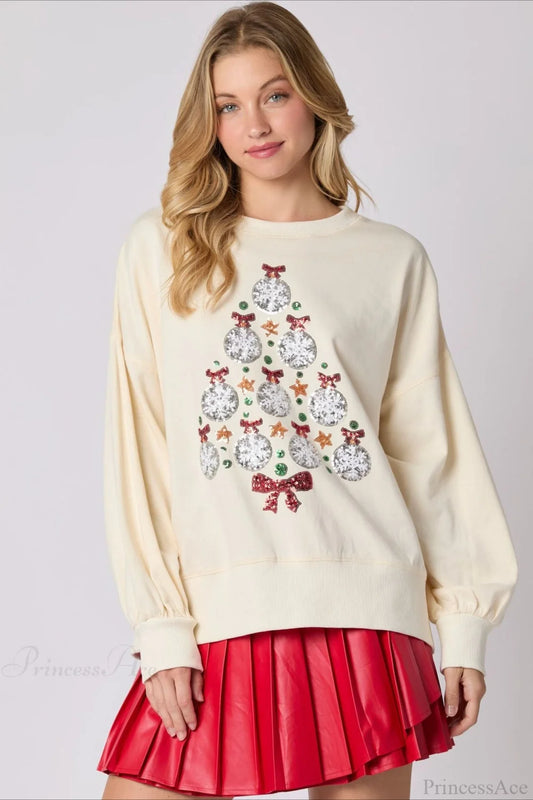 Sequined Crew Neck Pullover Sweater Light yellow / S