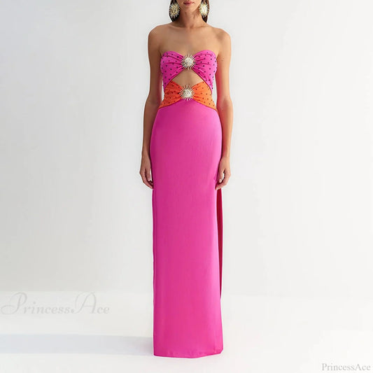 Sexy Cutout Strapless Sunflower Prom Dress rose red / S promdress-250223